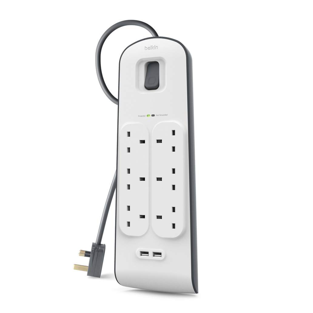 Belkin 6-Outlet Surge Protector with 2M Cord + 2 USB